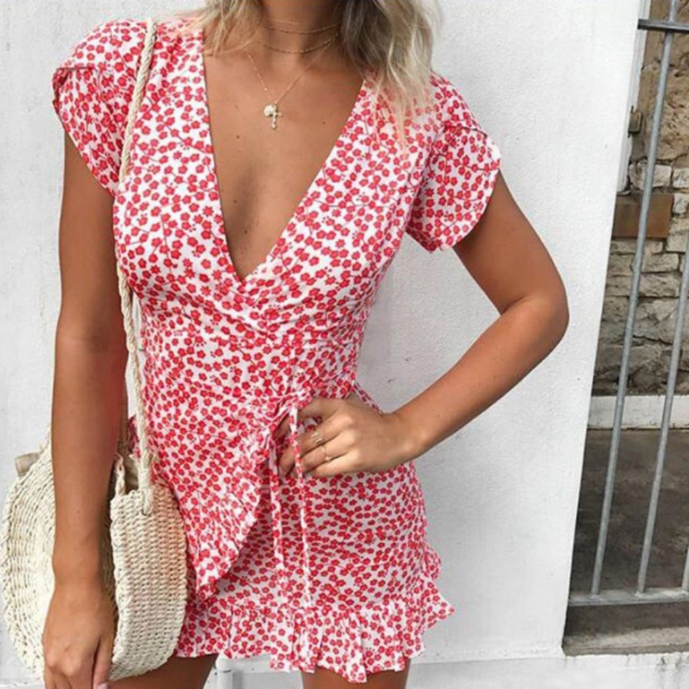 Athena's Lossky | V-Neck Mini Short Sleeve Dress - Picture 3 of 8